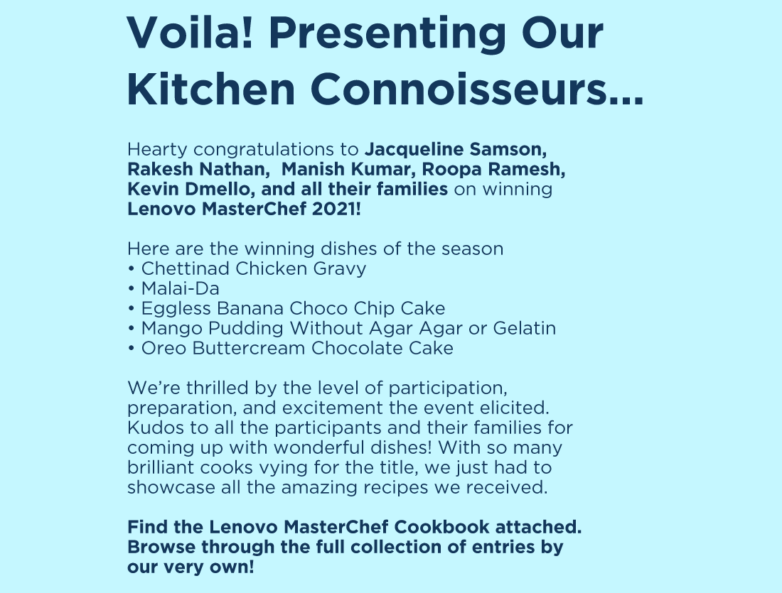 Voila Presenting Our Kitchen Connoisseurs...